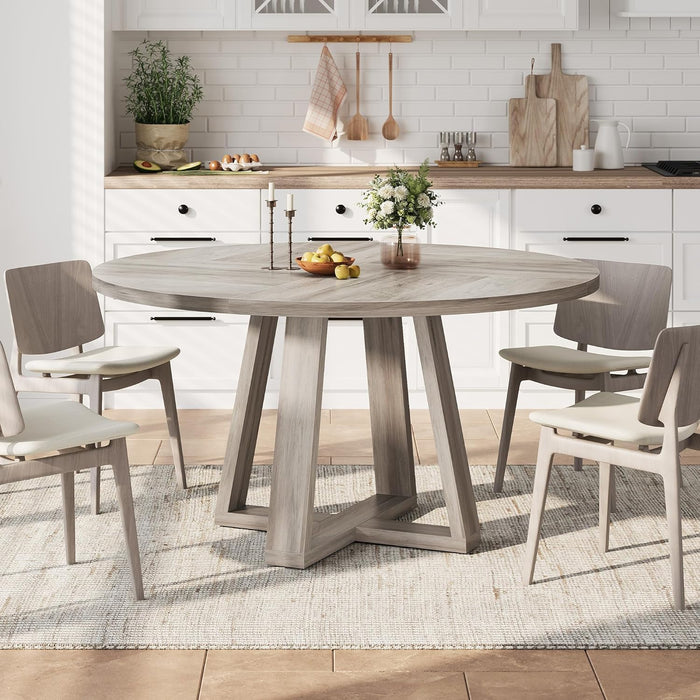 47 Inch round Dining Table for 4-6 People, Wash Grey Kitchen Table | Farmhouse Dinner Table Set for 4, Circle Kitchen Table with Wooden Pedestal Base, for Dining Room, Living Room(Table Only)