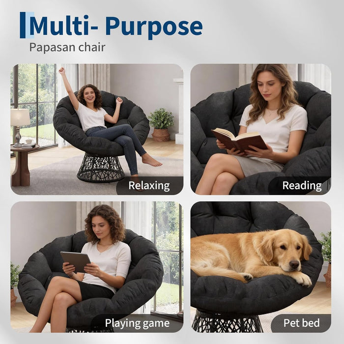 Papasan Chair 40 Inch All Black Ergonomic Comfortable
