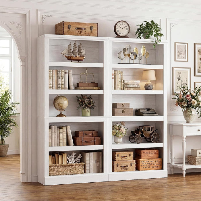 White Durable Five Tier 71Inch Adjustable Bookcase