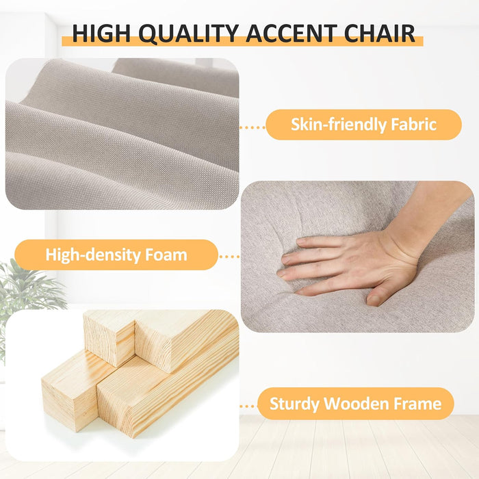 Comfy Accent Chair, Mid-Century Modern Fabric Living Room Chair Reading Chair with Soft Cushion, Nailhead Trim & Rolled Armrest, Arm Chair Sofa Chairs for Bedroom Waiting Room Office, Beige