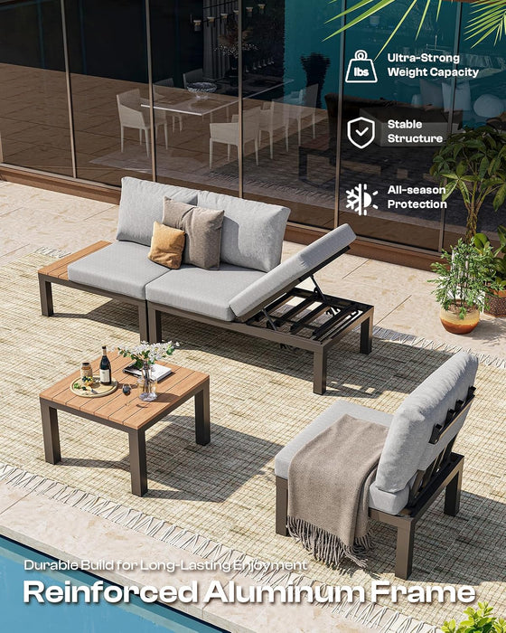 Aluminum Outdoor Patio Conversation Set with 4 Seats & Coffee Table
