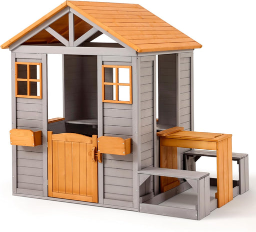 Brown Weatherproof Wooden Playhouse With Sand Table