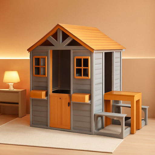Brown Weatherproof Wooden Playhouse With Sand Table