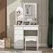 5-Drawers White Makeup Vanity Sets Dressing Table Sets with Stool, Mirror, LED Light and 3-Tier Storage Shelves