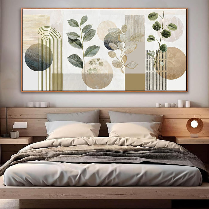 Large Boho Wall Art for Living Room 29 X 58 in Green Botanical Boho Wall Art Modern Canvas Art Wall Decor Natural Abstract Geometry Lines Prints Picture Ready to Hang with Framed