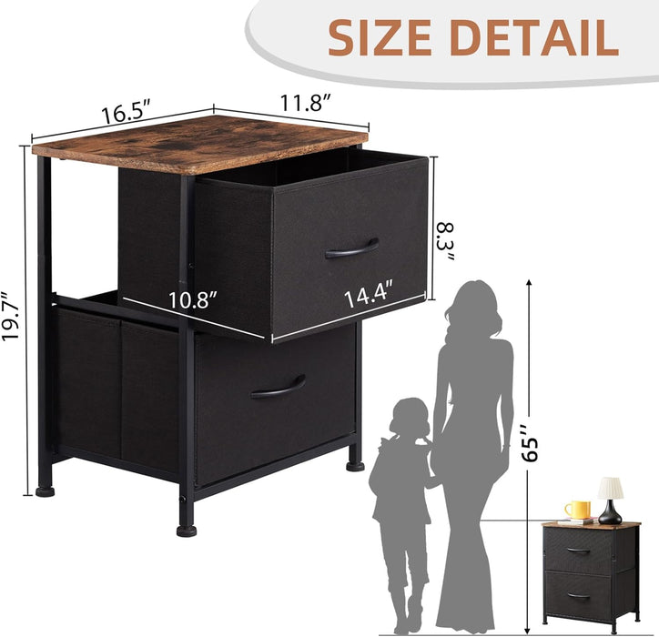 Black Nightstand with 2 Drawers