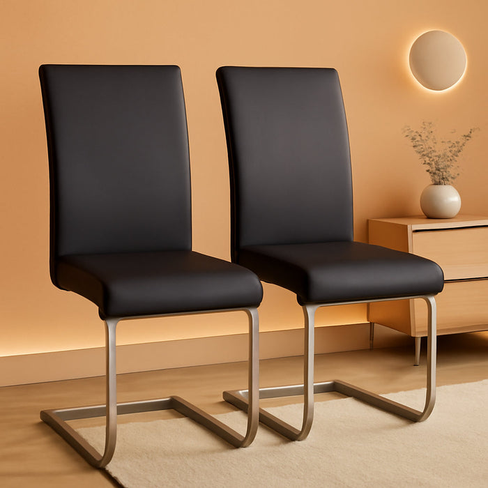 Dining Chairs Modern Living Room Chairs Leather Upholstered Side Chairs with Metal Legs for Kitchen Wedding, Set of 2, Black