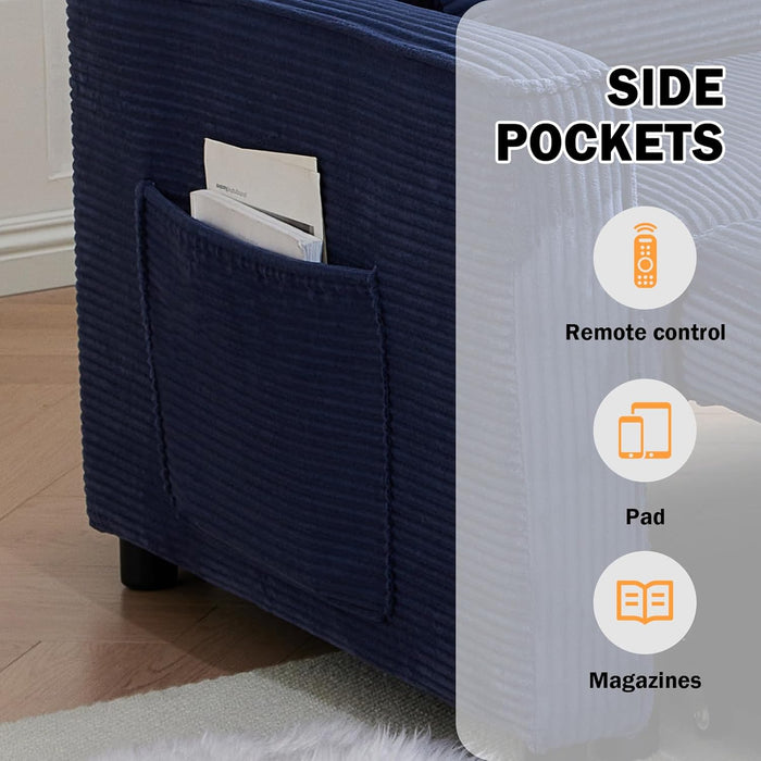 Navy Corduroy Convertible Sleeper Sofa Bed Pockets