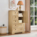 Dresser for Bedroom, Farmhouse Dresser with 5 Wooden Drawers and Storage Cabinet, 48 Inches Tall Chest of Drawers for Bedroom, Natural Oak