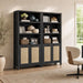 71" Tall Bookcase 5 Tier Rattan Bookshelf with Doors for Library | Farmhouse Storage Book Shelf with Adjustable Shelves Large Book Case Bookshelves for Living Room Home Office Bedroom Kitchen