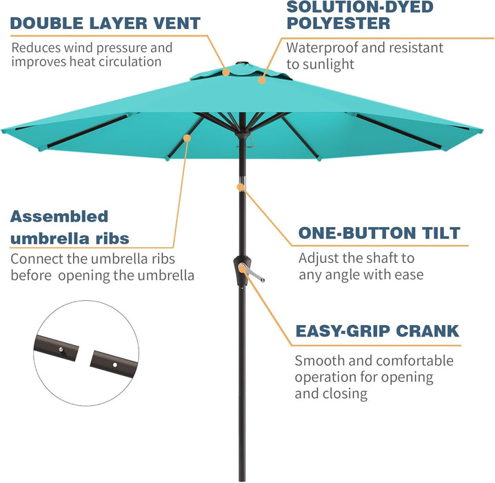 10FT Patio Umbrella, Outdoor Umbrella with Push Button Tilt and Crank, 8 Sturdy Ribs, UV Protection & Waterproof Market Umbrella for Pool, Backyard, Beach,Deck
