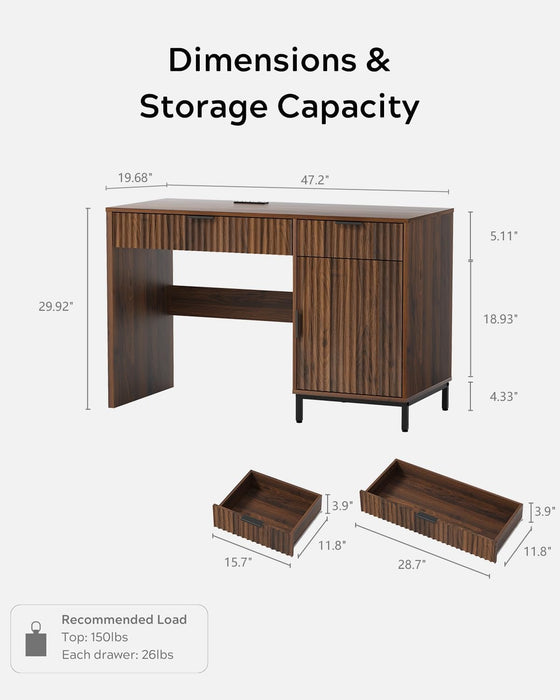Brown 47 Inch Fluted Executive Desk ChargingStation