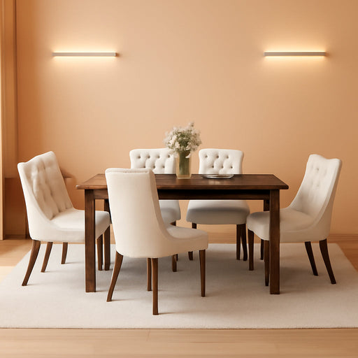 7-Piece Rectangular Dining Table Set for 6, 63" Industrial Kitchen Table with 6 Tufted Parsons Dinner Chairs for Dining Room, Kitchen, Living Room, Brown+Beige