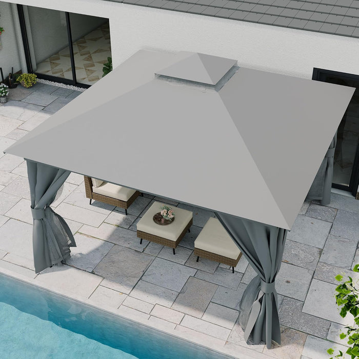 Gray 12x12 Outdoor Gazebo With MosquitoNetting Coverage