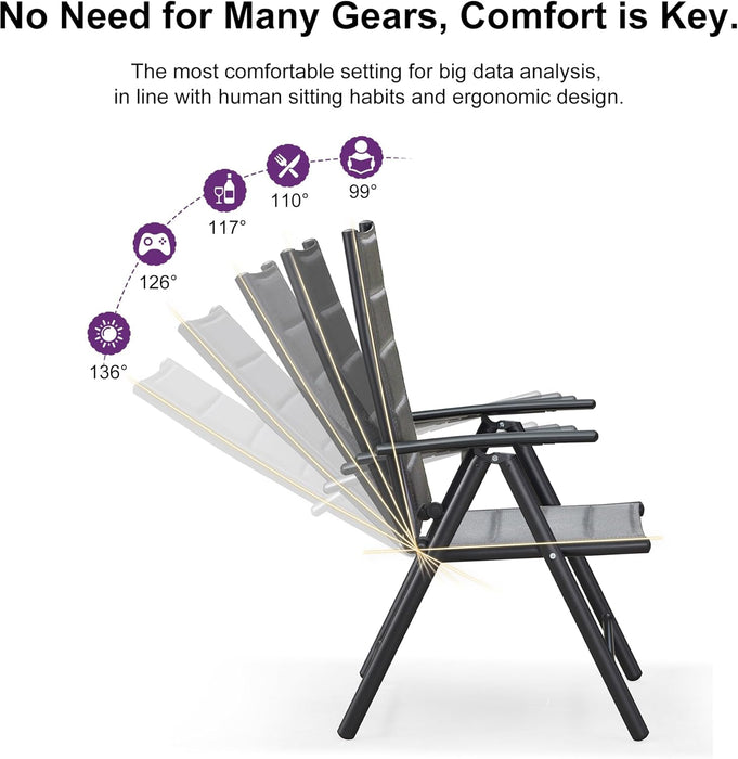 9 Pieces Outdoor Patio Dining Set with 8 Folding Portable Chairs and 1 Rectangle Aluminum Table, Foldable Adjustable High Back Reclining Chairs with Soft Cotton-Padded Seat, Grey