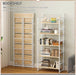 No Assembly 5 Tiers Folding Bookshelf Storage Shelves Vintage Bookcase Standing Racks Study Organizer Home Office (Natural White)