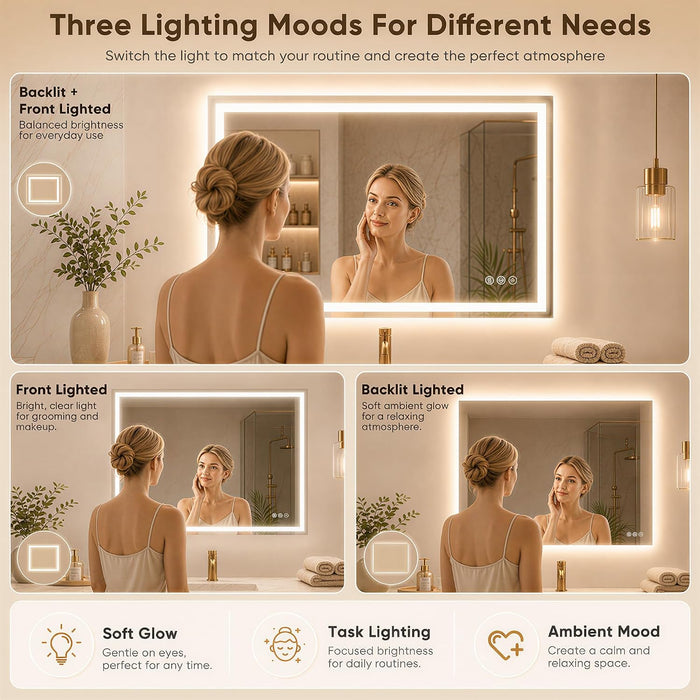 24X36 LED Bathroom Mirror with Lights, Backlit + Frontlit