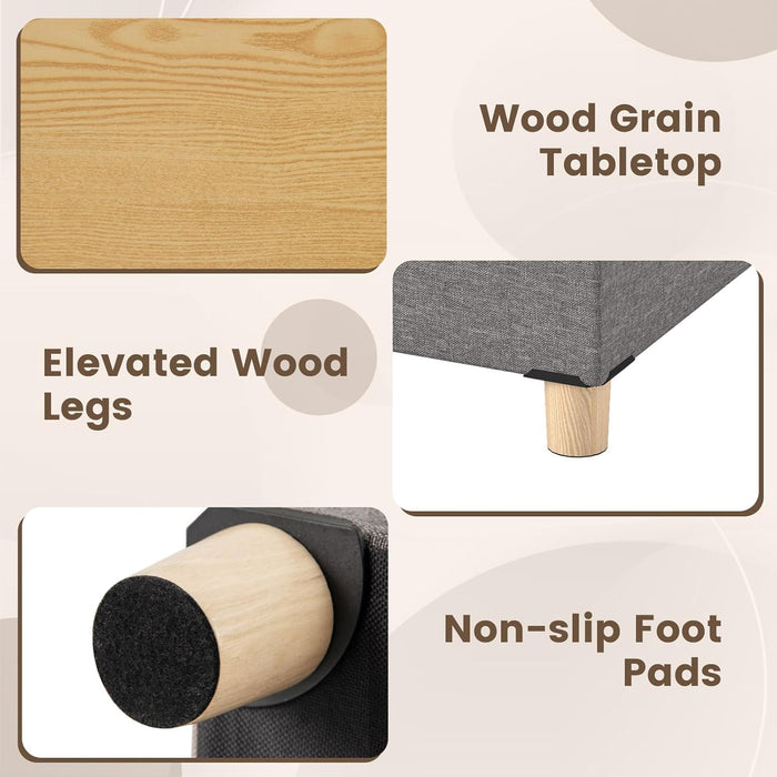 Small Storage Ottoman Cube with Tray Lid, Folding Linen Fabric Foot Stool with Elevated Wooden Legs, Multi-Functional Ottoman Foot Rest for Living Room, Bedroom, Entryway, 18 X 18 X 18 Inches