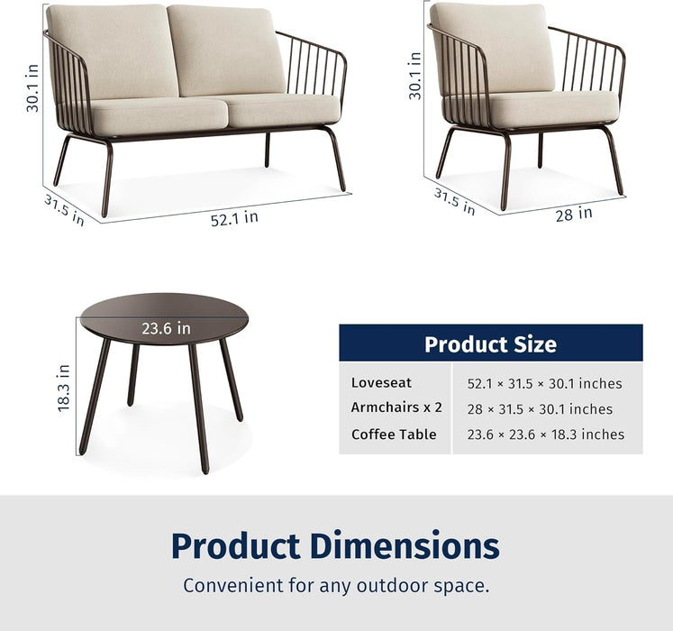 4-Piece Plaza Patio Furniture Set, Outdoor Furniture with Thick Cushion Sofa and Coffee Table, Modern Patio Conversation Set for Garden, Backyard and Porch, Brown & Beige