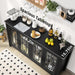 Large Sideboard Buffet Cabinet with Storage, 63" Black Farmhouse Kitchen Coffee Wine Bar Cabinet with 4 Glass Doors, Mid Century Modern Wooden Side Board Table for Dining Room, Living Room