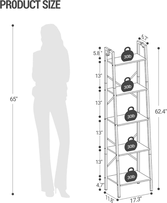 White Freestanding Industrial Ladder Shelf With Hooks