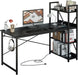 Computer Desk 55" with Power Outlet and Storage Shelves, Study Writing Table with USB Ports Charging Station, PC Desk Workstation for Home Office, Black