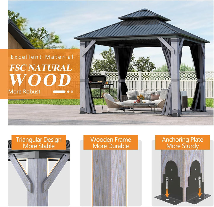 10x10 OutdoorGardenPatioStructure Gazebo With Curtains