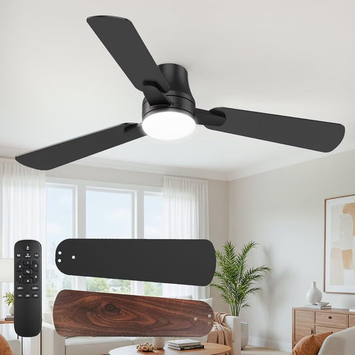 Ceiling Fans with Lights and Remote: 42 Inch Modern Black Ceiling Fan, Low Profile Flush Mount, Quiet Reversible DC Motor & 3CCT Dimmable LED for Bedroom Living Room Kitchen Indoor Outdoor