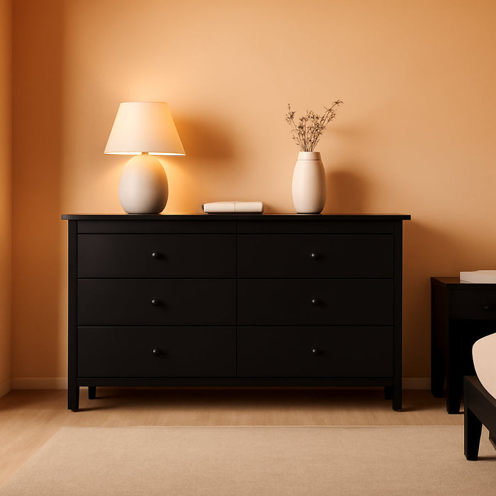 Alpine 6 Drawer Double Dresser (Black) – GREENGUARD Gold Certified, Dresser for Nursery, 6 Drawer Dresser, Kids Dresser, Nursery Dresser Drawer Organizer, Chest of Drawers