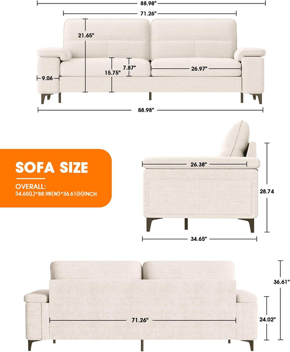 Beige Chenille Loveseat with Removable Cover