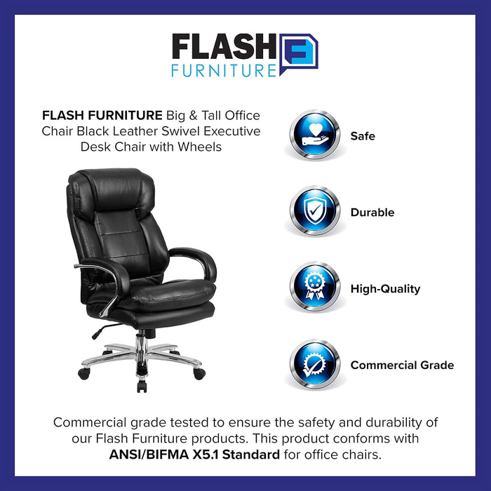 Hercules Series Leathersoft Swivel Office Chair with Loop Arms, Ergonomic High-Back Executive Chair with Padded Seat and Arms, Black