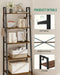 Ladder Shelf, Bookshelf, Freestanding Corner Storage Shelf | Bookcase with 2 Hooks for Office, Living Room, Kitchen, Bedroom, Industrial, 11.8"D X 23.6"W X 63"H, Rustic Brown BC19301B