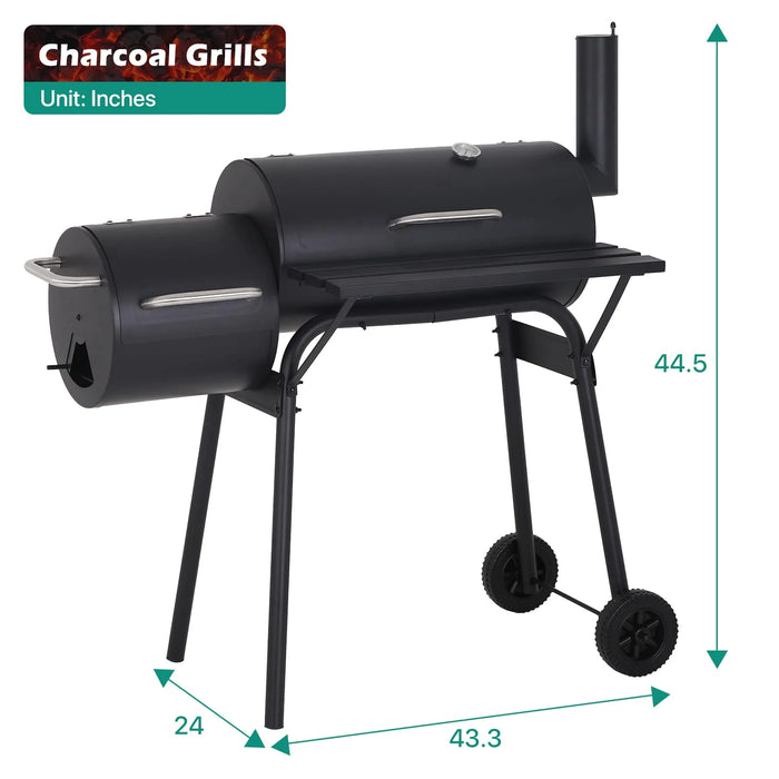 BBQ Charcoal Grills Outdoor BBQ Grill Camping Grill, Stainless Steel Grill Offset Smoker with Cover, Portable BBQ Barbecue Grill for Picnic Camping Party, Black