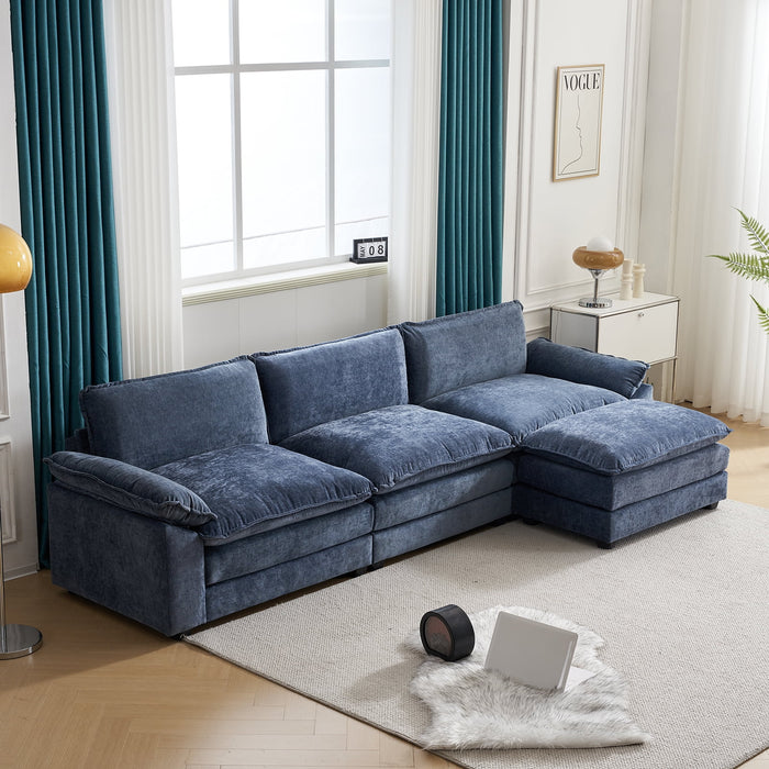 Convertible Sectional Sofa with Chaise L Shaped Couch with Ottoman Reversible 3-Seat Sofa Sectional Couch Sets for Apartment Gray-Blue