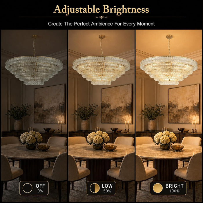 48" 5-Tier Clear Ripple Glass Chandelier, 20-Light round Brass Chandelier