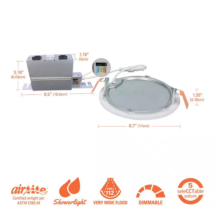 HLB Series 6 In. Adjustable CCT Canless IC Rated Dimmable Indoor, Outdoor Integrated LED Recessed Light Kit