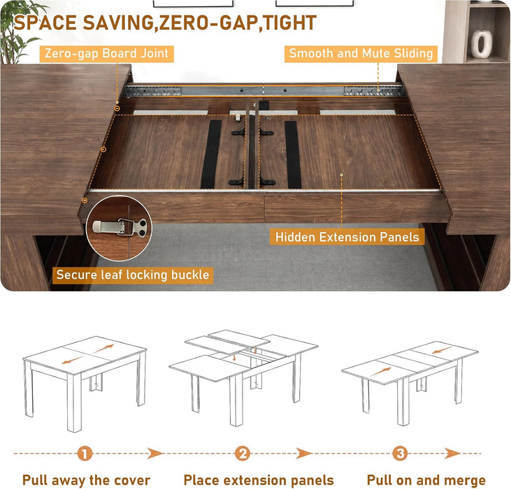 72-110 in Rectangular Extra Large Extendable Dining Table W/Storage for 6 10 12 People,Modern Farmhouse Long Wooden Kitchen Tables,Mid-Century,Double Pedestal Base for Kitchen, Dinner, Meeting,Walnut