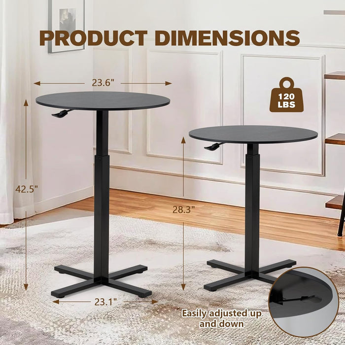 Bar Table,Round Dining Table with Height Adjustment,23.8-Inch Top, 41 Inch Adjustable Range, Comes with 4 Wheels, Ideal for Small Bar & Café(Rustic Brown), Set of 1 (Black)