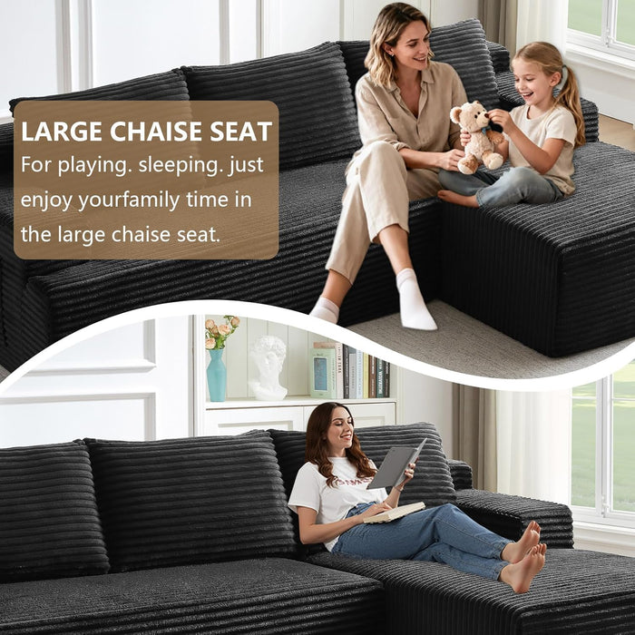 NinetySixInch Cloud Corduroy Modular Sectional Sofa Black