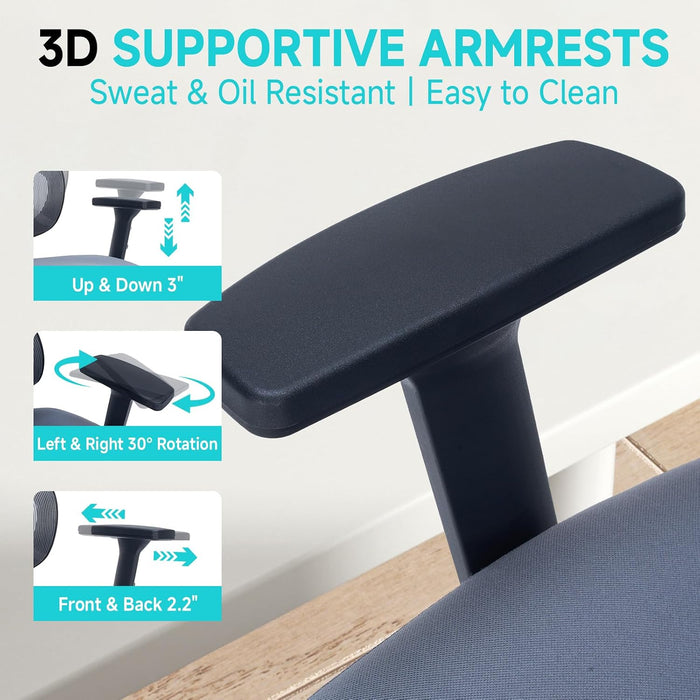 Ergonomic Office Chair with Footrest, 90-160° Reclining Mesh Desk Chair