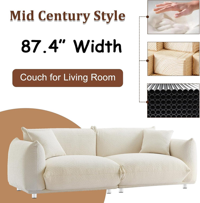 Sherpa Plush 87Inches SnowWhite Upholstered DeepSeat Sofa