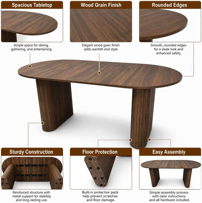 Modern Farmhouse Oval Dining Table Set for 4, 71 Inch Wood Grain Kitchen Table & Gray Upholstered Dining Chairs with Curved Back & Solid Wood Legs, Kitchen Living Room Furniture Set(Walnut)
