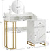 Light Luxury Dressing Table with Storage Cabinet, Modern Vanity Desk with Drawer, Home Makeup Station for Bedroom, Metal Dresser with Adjustable Mirror 3388 (White)