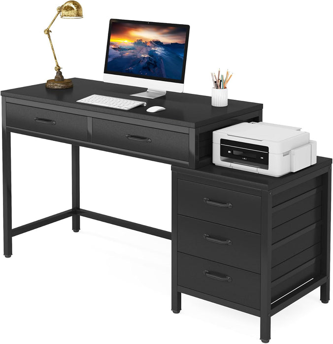 Computer Desk with 5 Drawers, Reversible Home Office Desks