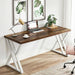 Modern Walnut/White 55" Heavy Duty Computer Desk, Study & Work Desk, 23.6"D X 55.1"W X 29.5"H, Z-Shaped Metal Legs, 330 Lbs Capacity