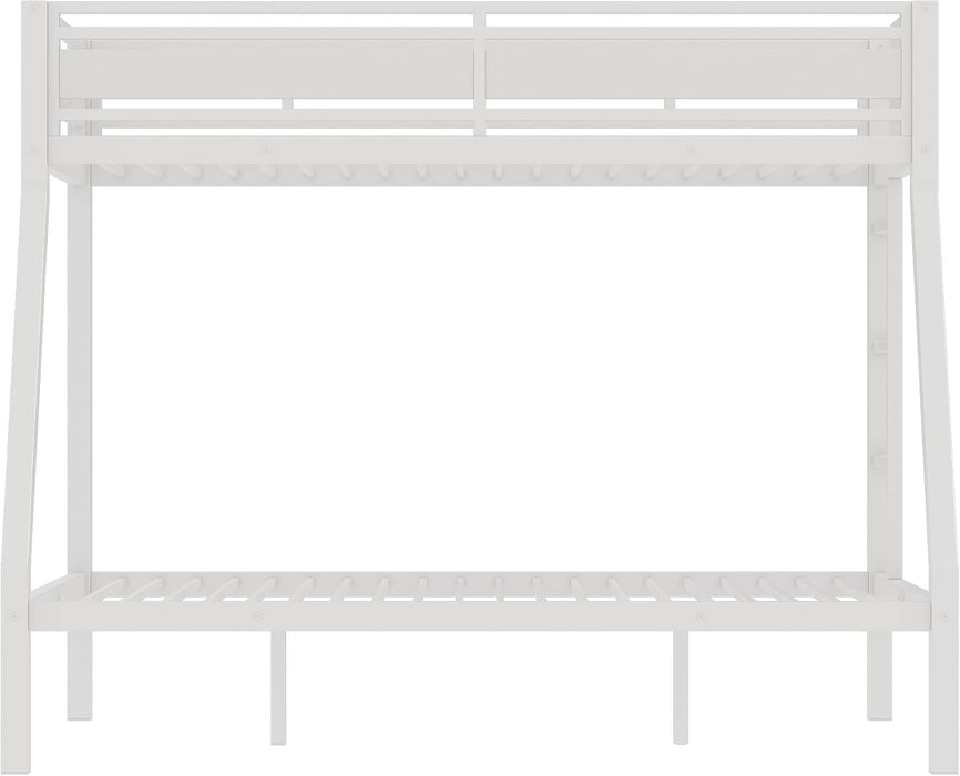 White Metal Bunk Bed TwinOverFull HeavyDuty Railings