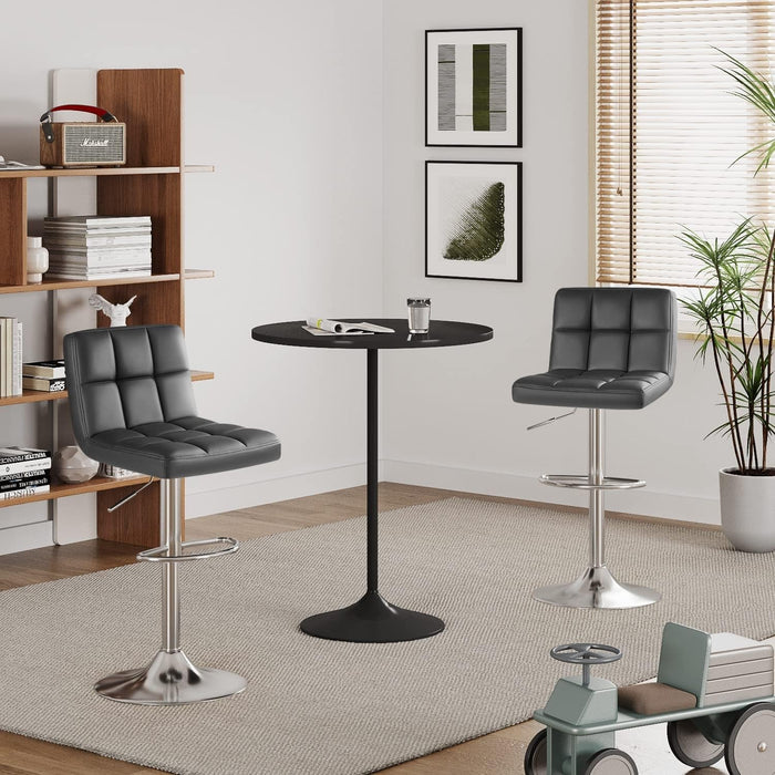 Bar Stools Modern Pu Leather Swivel Adjustable Hydraulic Bar Stool Square Counter Height Stool Set of 2 (Gray)