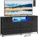 Dresser for Bedroom with Outlets & LED Lights, 8 Fabric Drawers