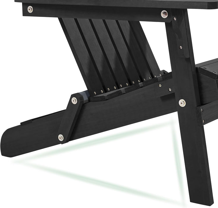 Folding Adirondack Chair Set of 2 Outdoor, 300LBS Solid Wood Garden Chair Weather Resistant, Fire Pit Lounge Chairs for Garden/Yard/Patio/Lawn, Black