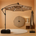 10Ft Solar Patio Umbrella with Base Included, Offset Cantilever Outdoor Umbrella with 32 LED Lights, 360 Degree Rotation, Crank Handle for Pool Deck Garden Backyard (Tan)
